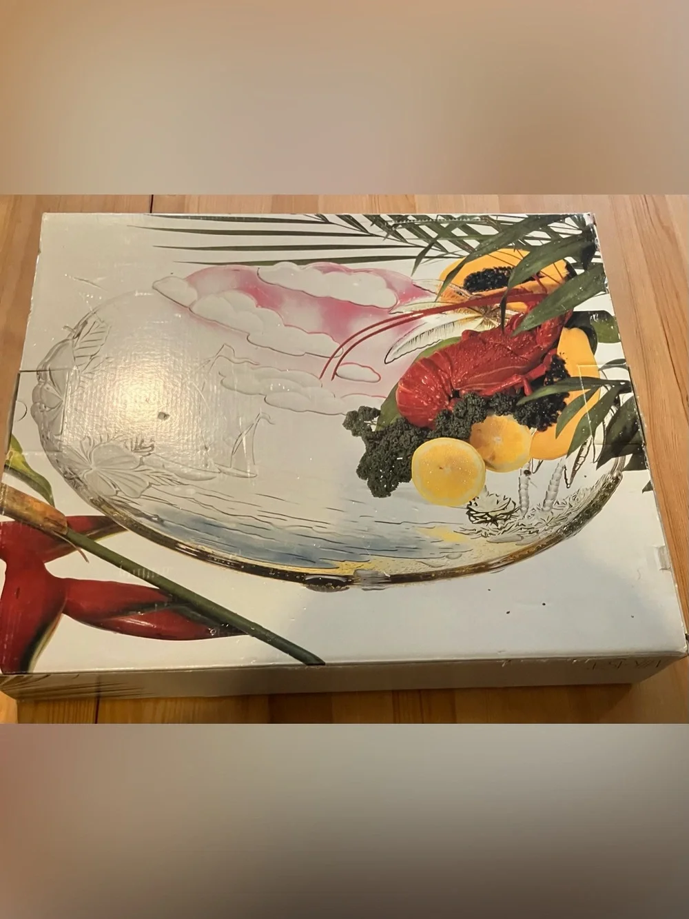 Never used Mikasa Vintage Sunset Bay Hostess Glass Sailboat Platter 18.5”